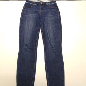 Maurices DenimFlex M Long High Rise Dark Fray Waist Jegging Sandblasted Wash EUC